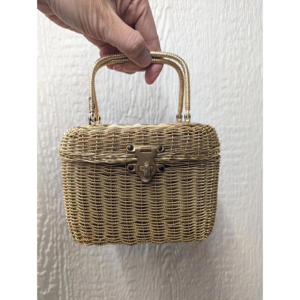 Vtg Golden Basket Weave Handbag Purse Broadway British Crown Colony Hong Kong
